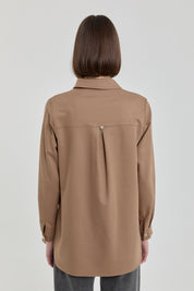 Denim Görünümlü Cep Detaylı Tunik - Camel
