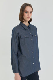 Denim Görünümlü Cep Detaylı Tunik - İndigo
