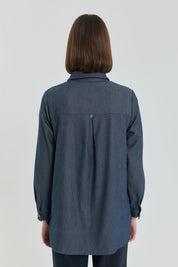Denim Görünümlü Cep Detaylı Tunik - İndigo