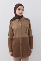 Denim Görünümlü D Toka Detaylı Tunik - Camel