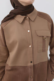 Denim Görünümlü D Toka Detaylı Tunik - Camel
