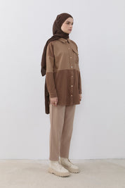Denim Görünümlü D Toka Detaylı Tunik - Camel