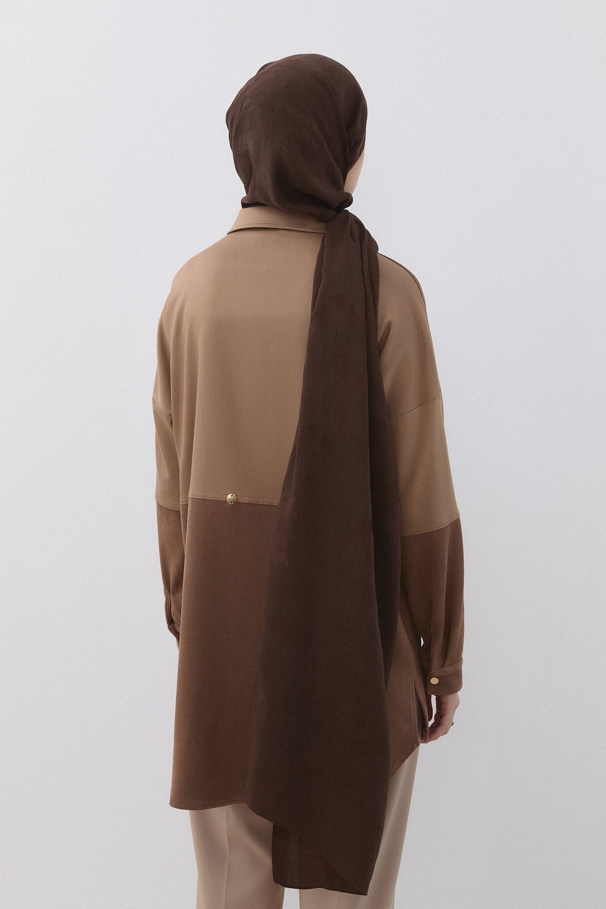 Denim Görünümlü D Toka Detaylı Tunik - Camel