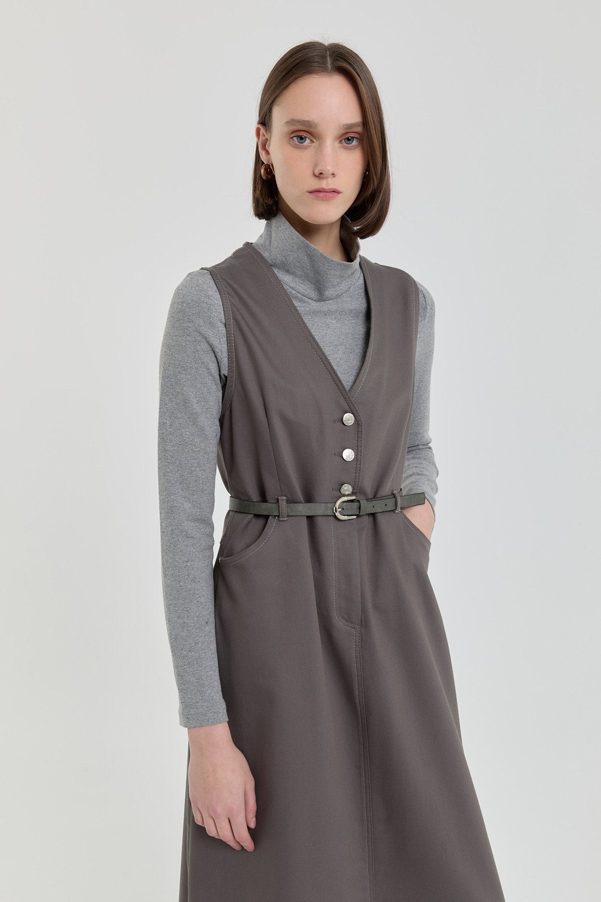 Denim-Look Belted Sport Vest - Dark Gray