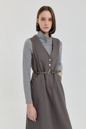 Denim-Look Belted Sport Vest - Dark Gray