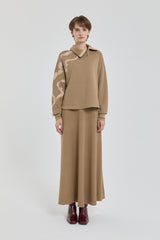 Leather Embroidered Skirt and Blouse Set - Mink