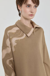 Leather Embroidered Skirt and Blouse Set - Mink