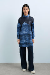 Leather and Zipper Detail Tunic - Indigo
