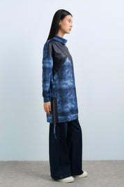 Leather and Zipper Detail Tunic - Indigo