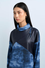 Leather and Zipper Detail Tunic - Indigo