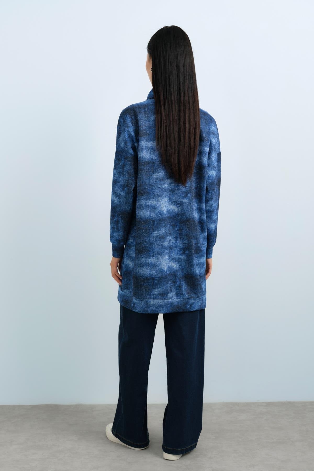 Leather and Zipper Detail Tunic - Indigo