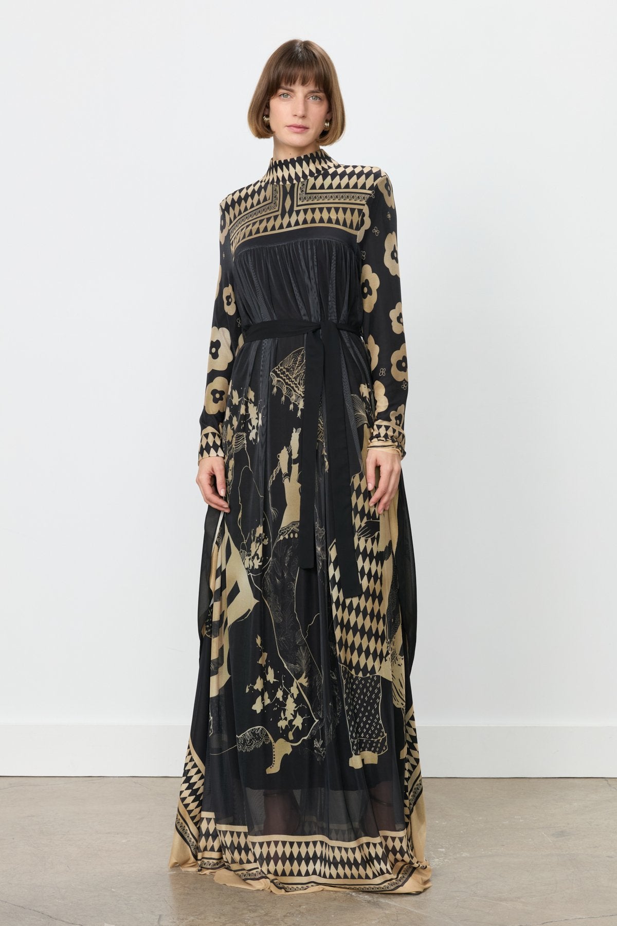 Desenli Abaya - Siyah