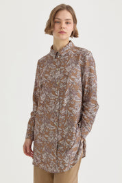 Desenli Basic Lyocell Tunik - Açık Kahve