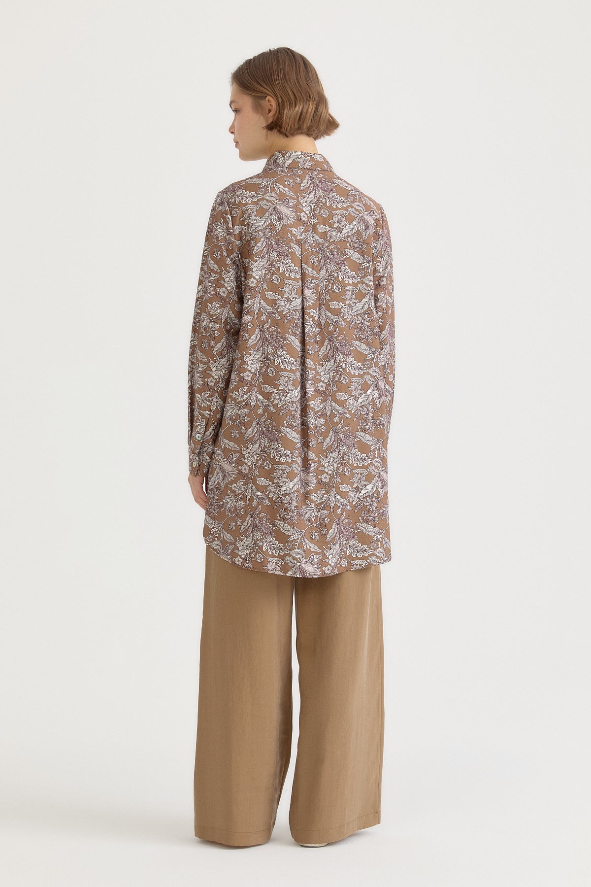 Desenli Basic Lyocell Tunik - Açık Kahve