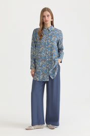 Desenli Basic Lyocell Tunik - İndigo