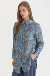 Desenli Basic Lyocell Tunik - İndigo