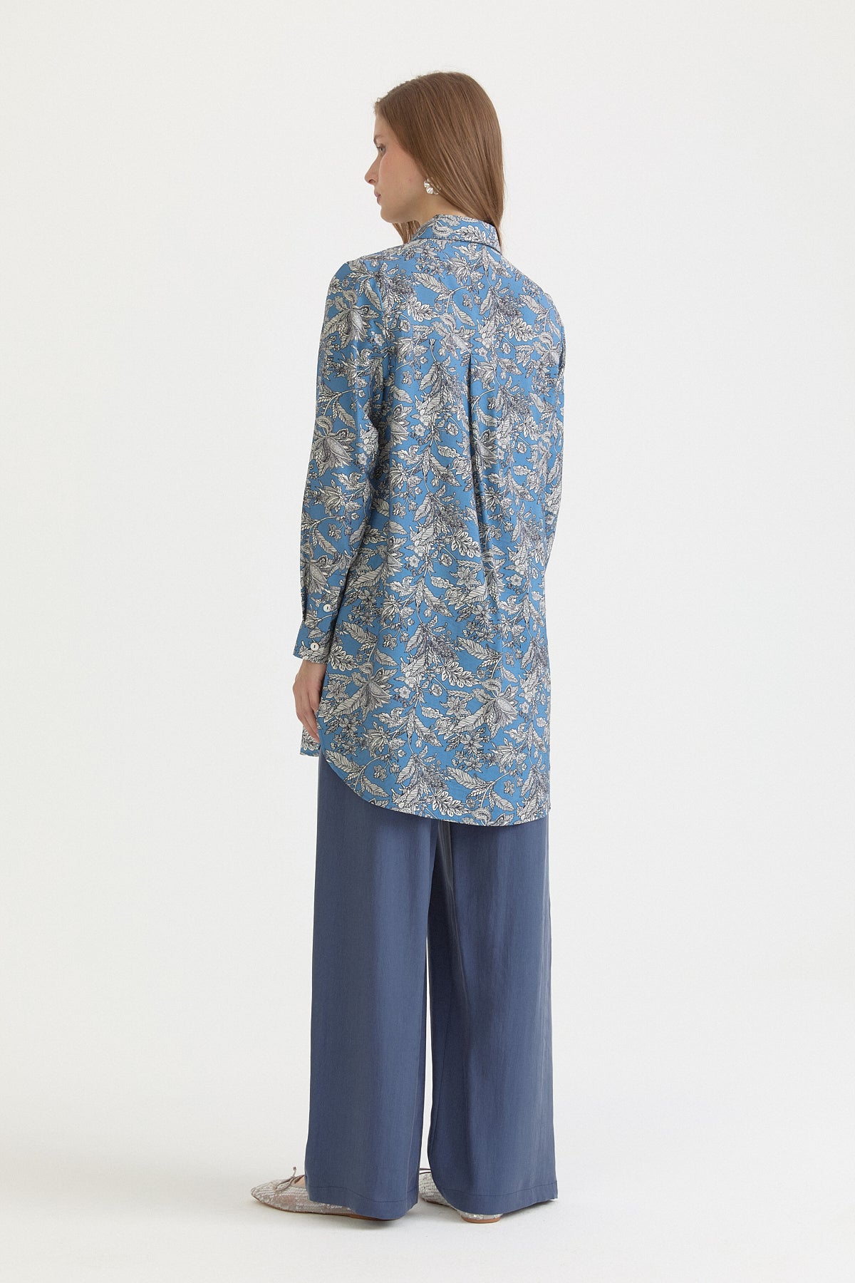 Desenli Basic Lyocell Tunik - İndigo