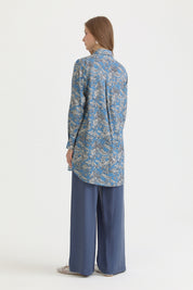 Desenli Basic Lyocell Tunik - İndigo