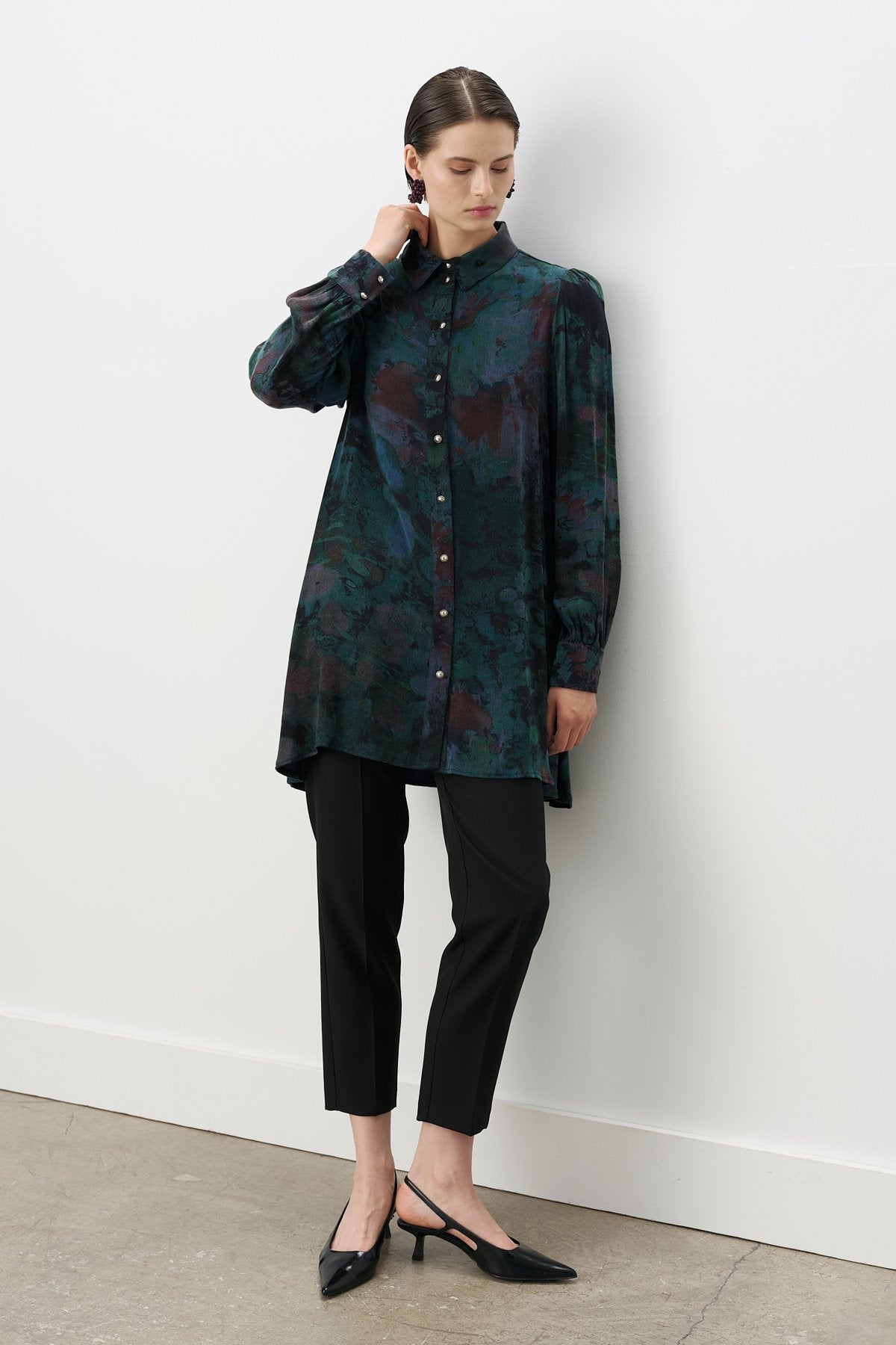 Patterned Cupra Tunic - Green