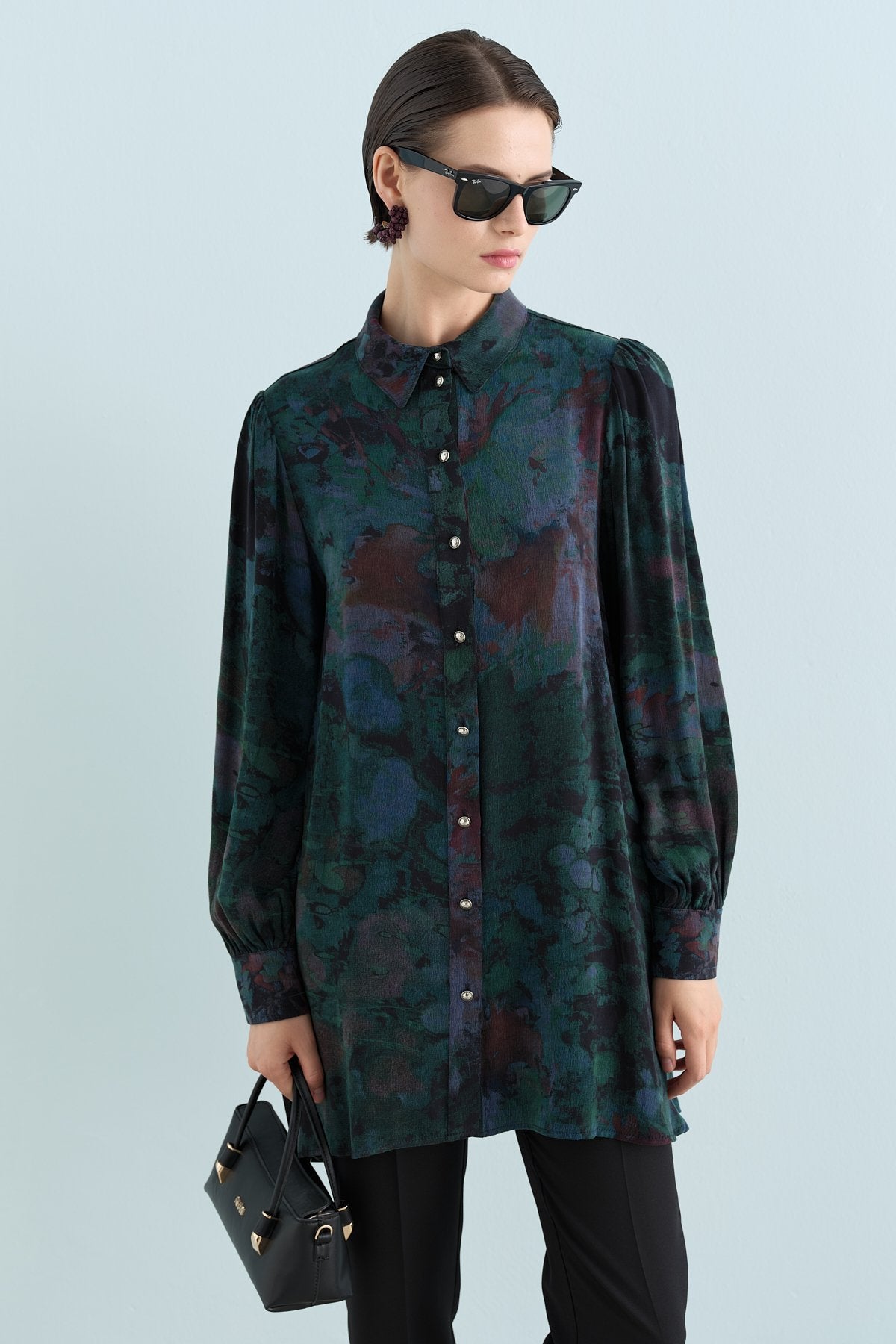 Patterned Cupra Tunic - Green