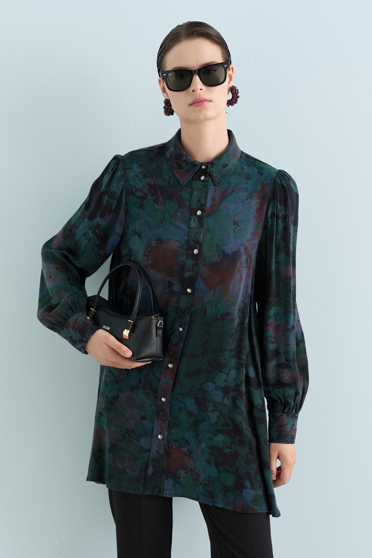 Patterned Cupra Tunic - Green