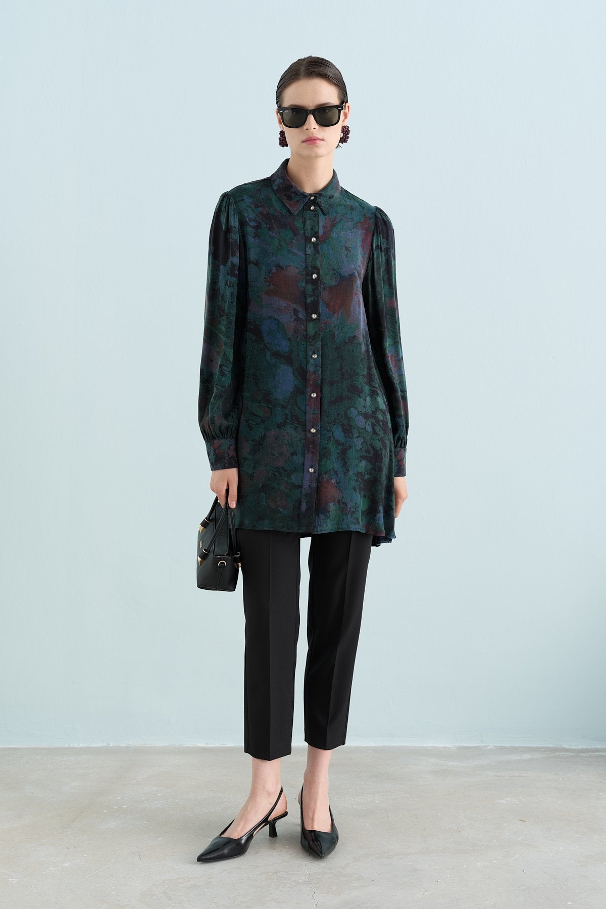 Patterned Cupra Tunic - Green