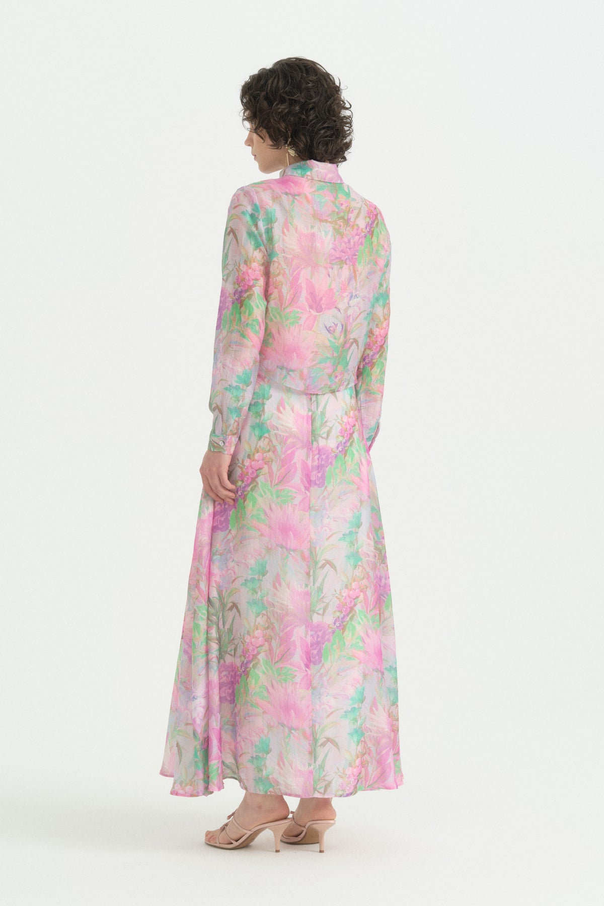Desenli Kloş Etek - Pembe