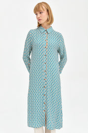 Patterned Fabric Straight Cut Tunic - Petrol