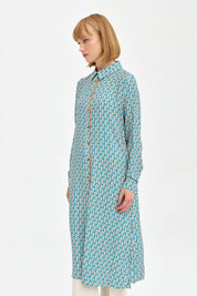 Patterned Fabric Straight Cut Tunic - Petrol