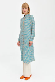 Patterned Fabric Straight Cut Tunic - Petrol