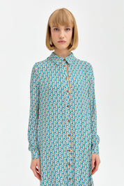 Patterned Fabric Straight Cut Tunic - Petrol