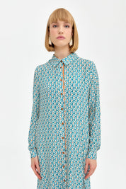 Patterned Fabric Straight Cut Tunic - Petrol