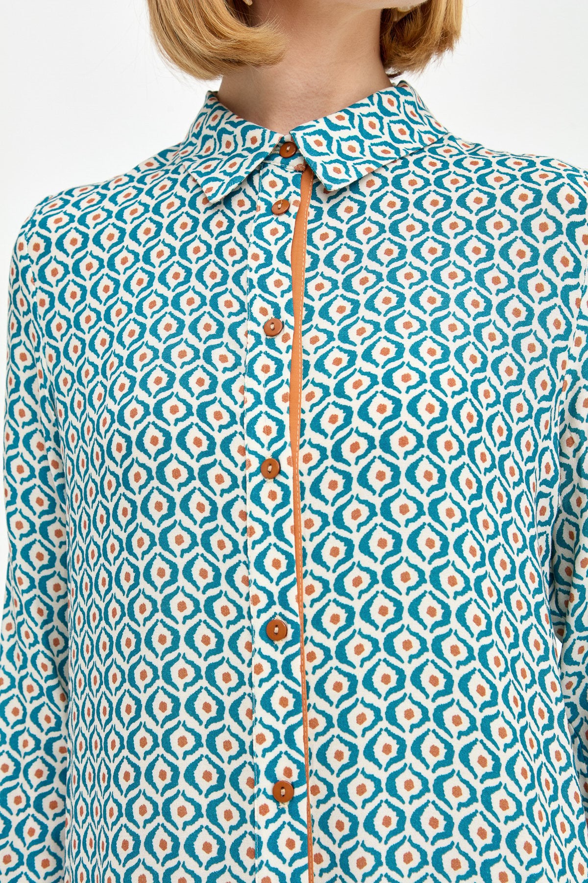 Patterned Fabric Straight Cut Tunic - Petrol