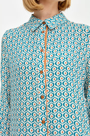 Patterned Fabric Straight Cut Tunic - Petrol