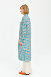Patterned Fabric Straight Cut Tunic - Petrol