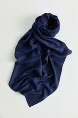 Patterned Lyocell Scarf - Navy Blue