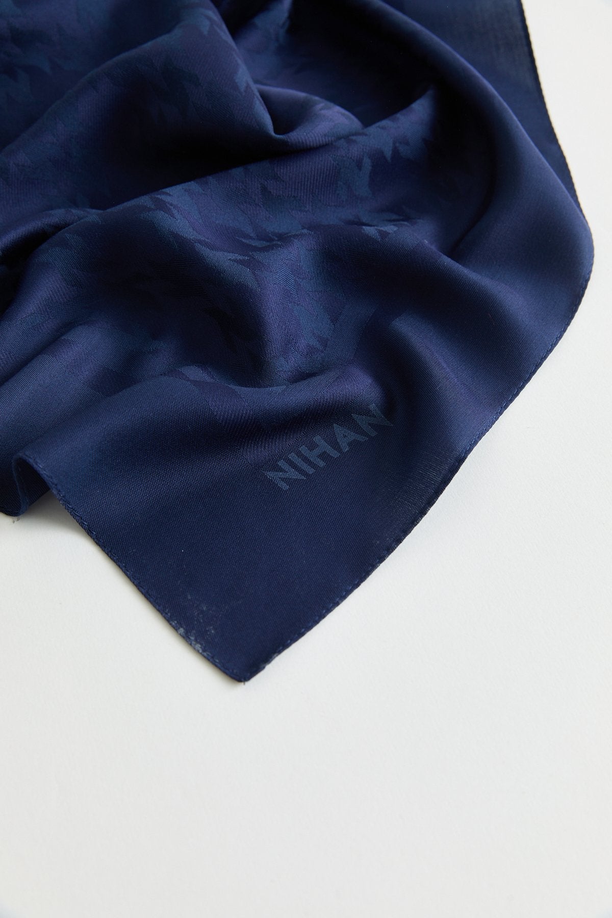 Patterned Lyocell Scarf - Navy Blue