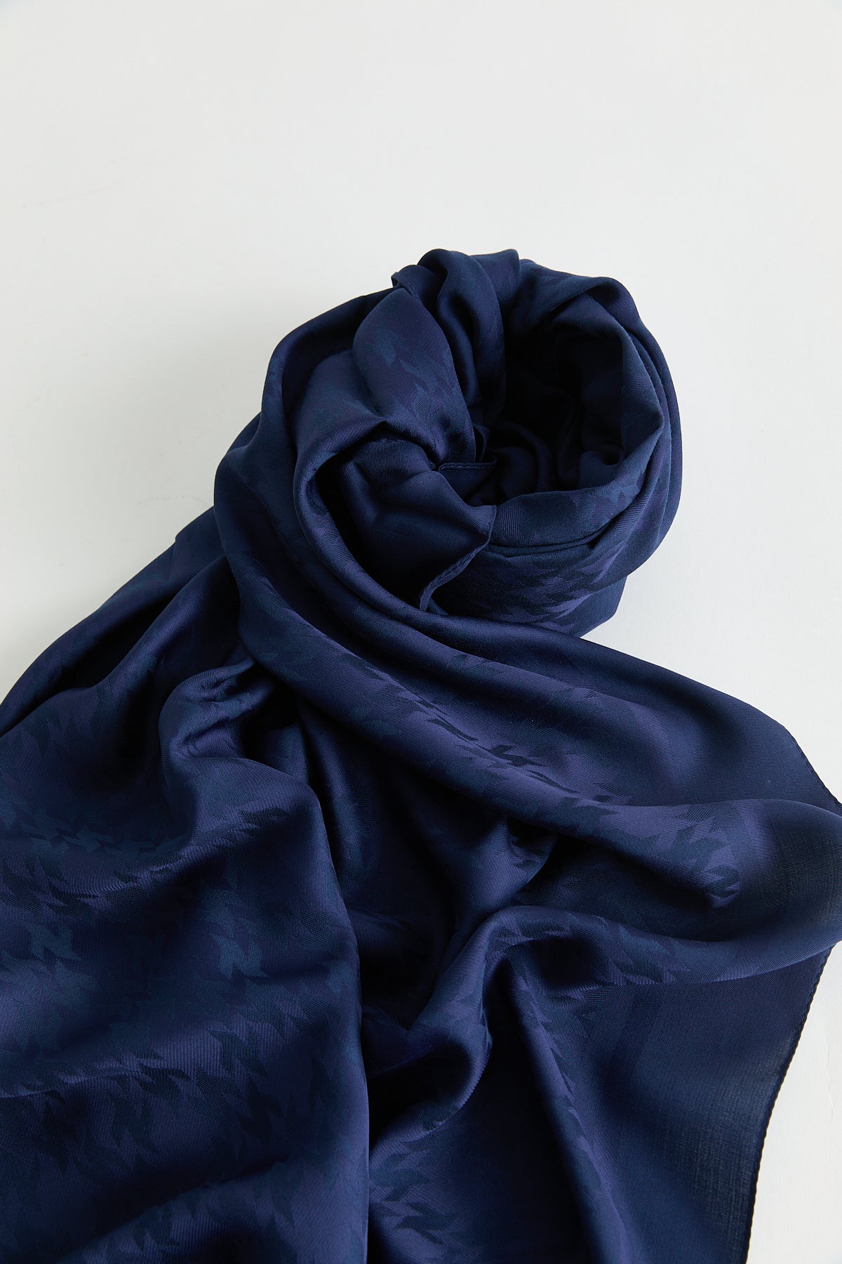 Patterned Lyocell Scarf - Navy Blue