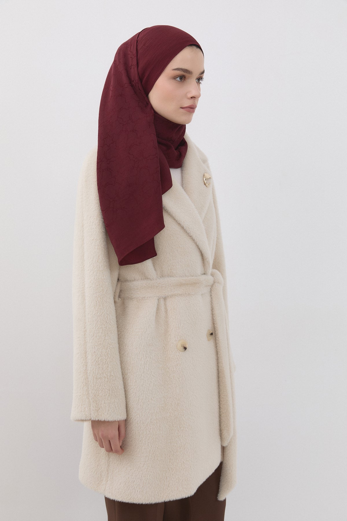 Patterned Cotton Naia Lyocell Scarf - Burgundy