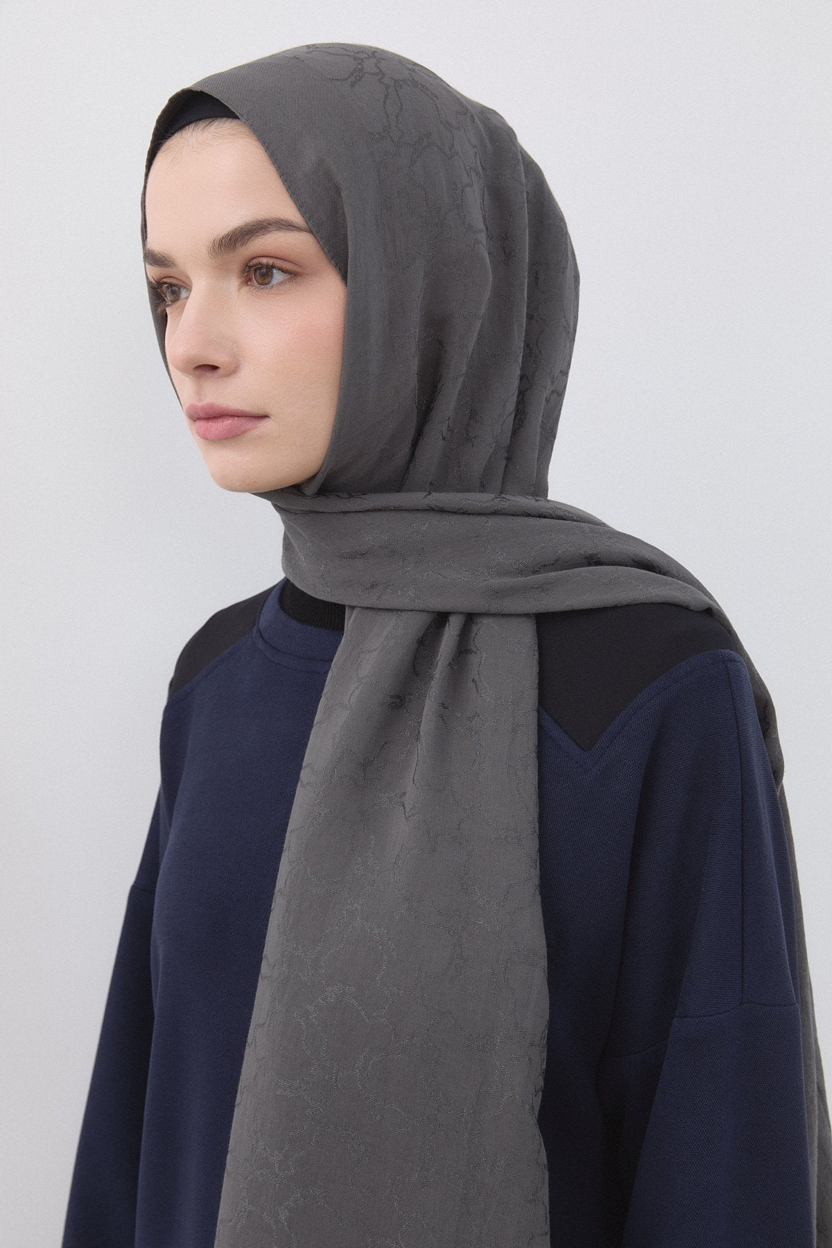 Patterned Cotton Naia Lyocell Scarf - Dark Grey