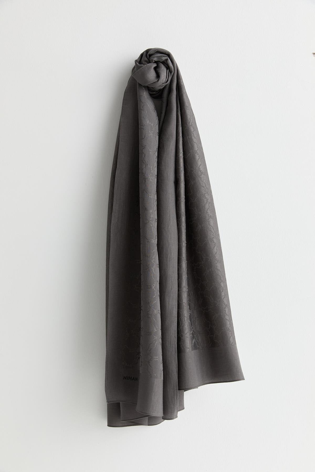 Patterned Cotton Naia Lyocell Scarf - Dark Grey