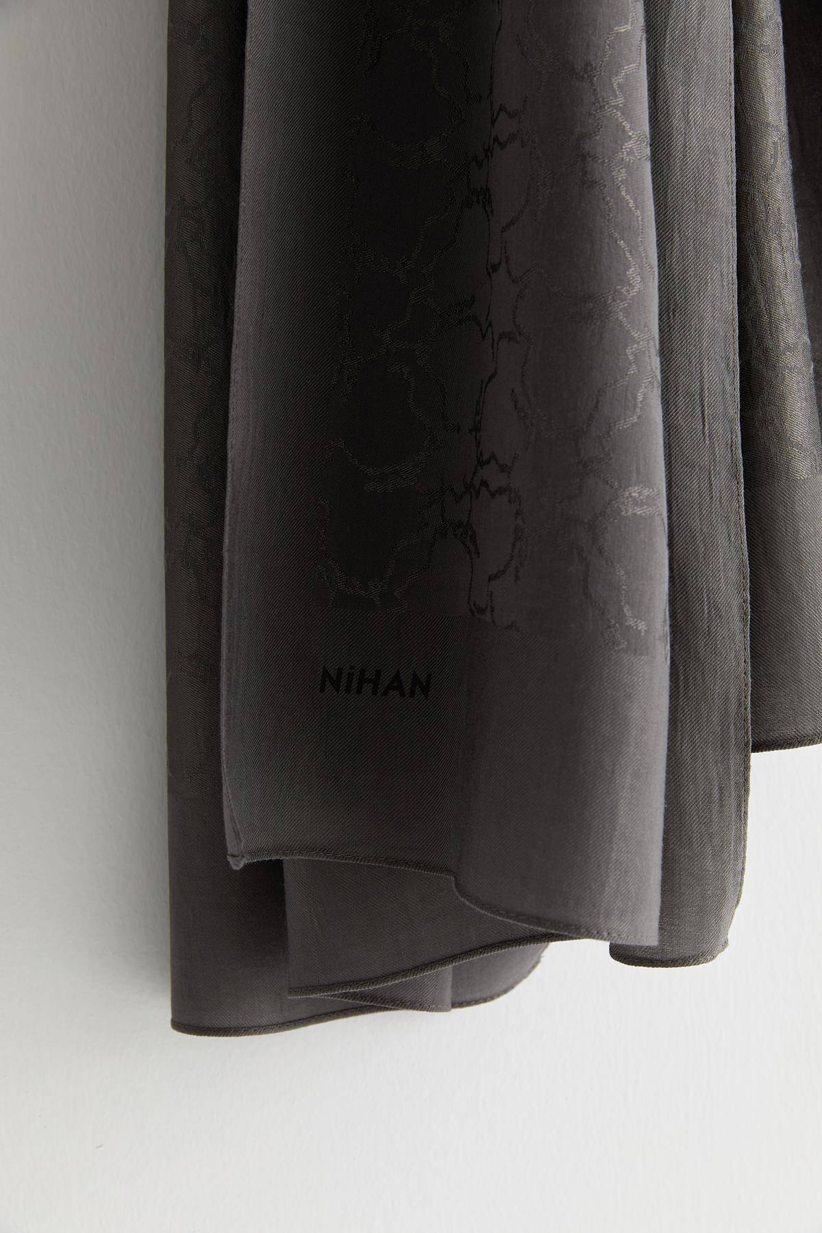 Patterned Cotton Naia Lyocell Scarf - Dark Grey