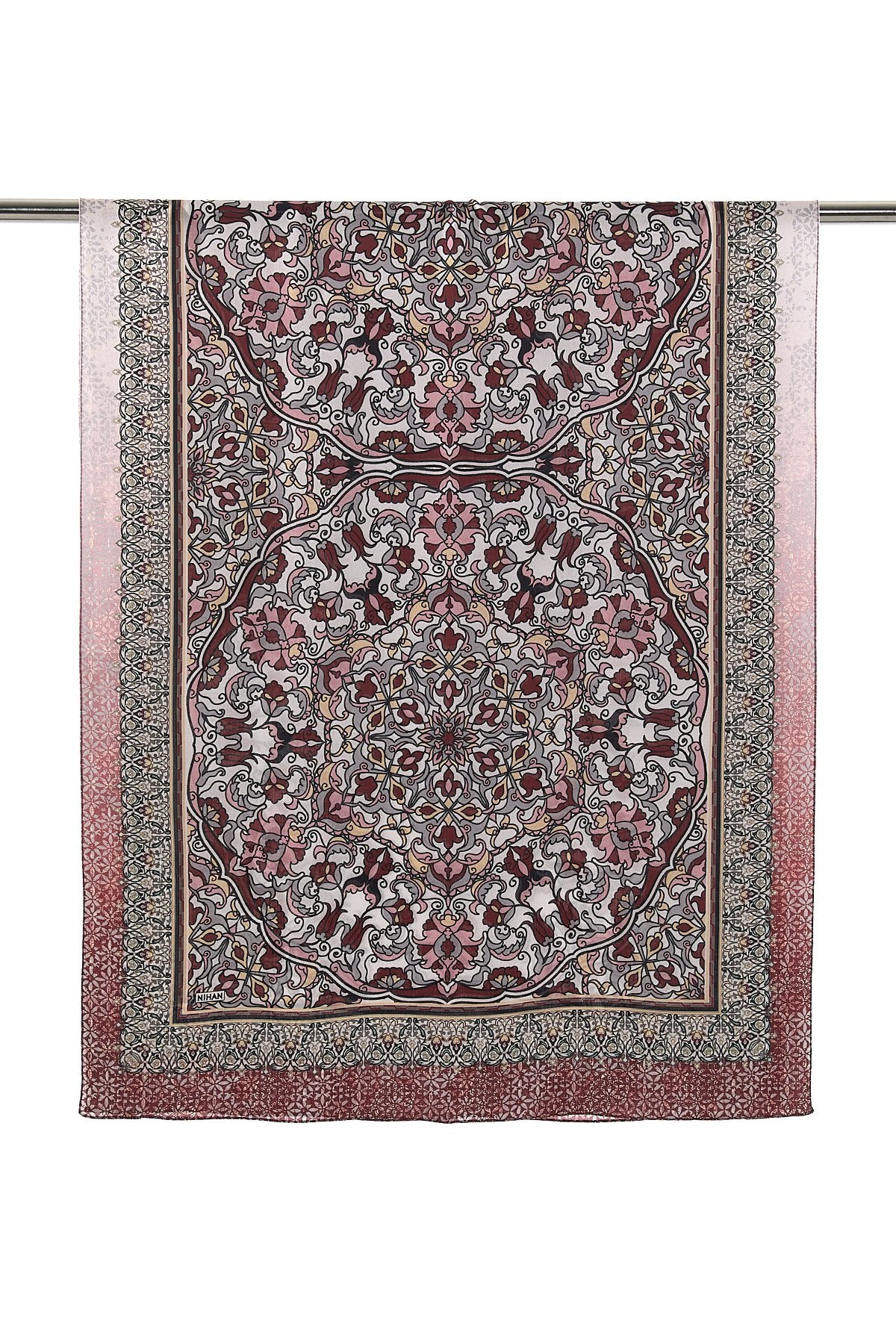 Desenli Pamuk Şal - Bordo