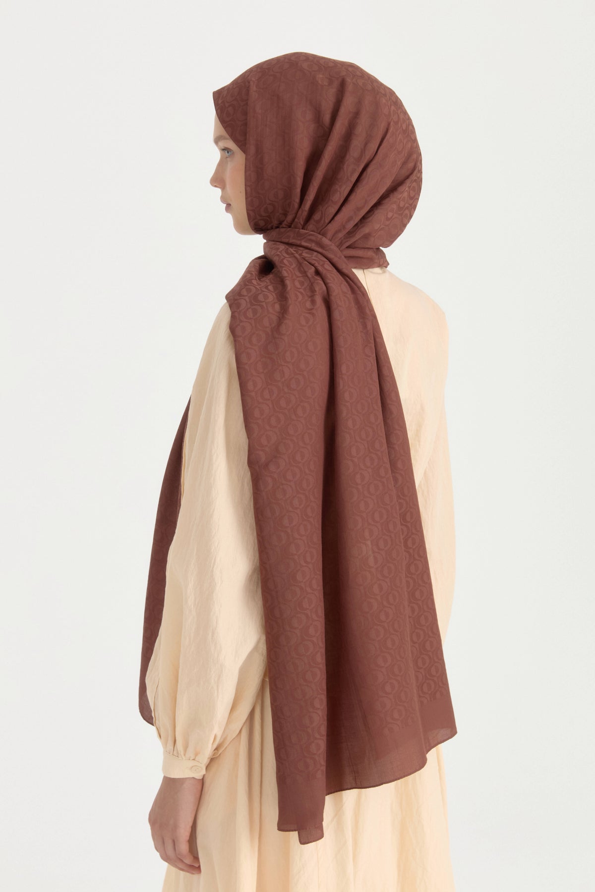 Patterned Cotton Shawl - Chocolate