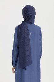 Patterned Cotton Shawl - Navy Blue
