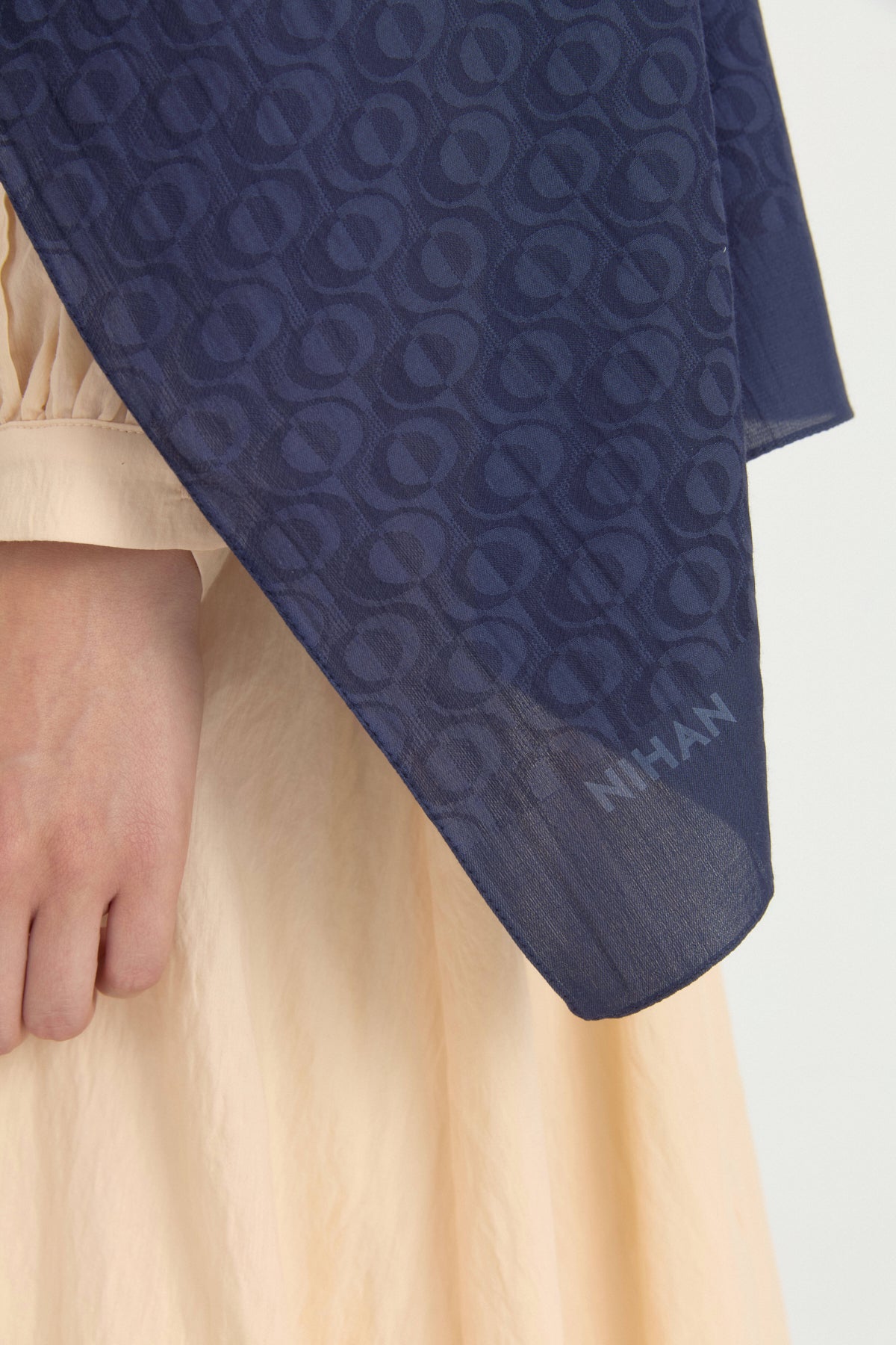 Patterned Cotton Shawl - Navy Blue