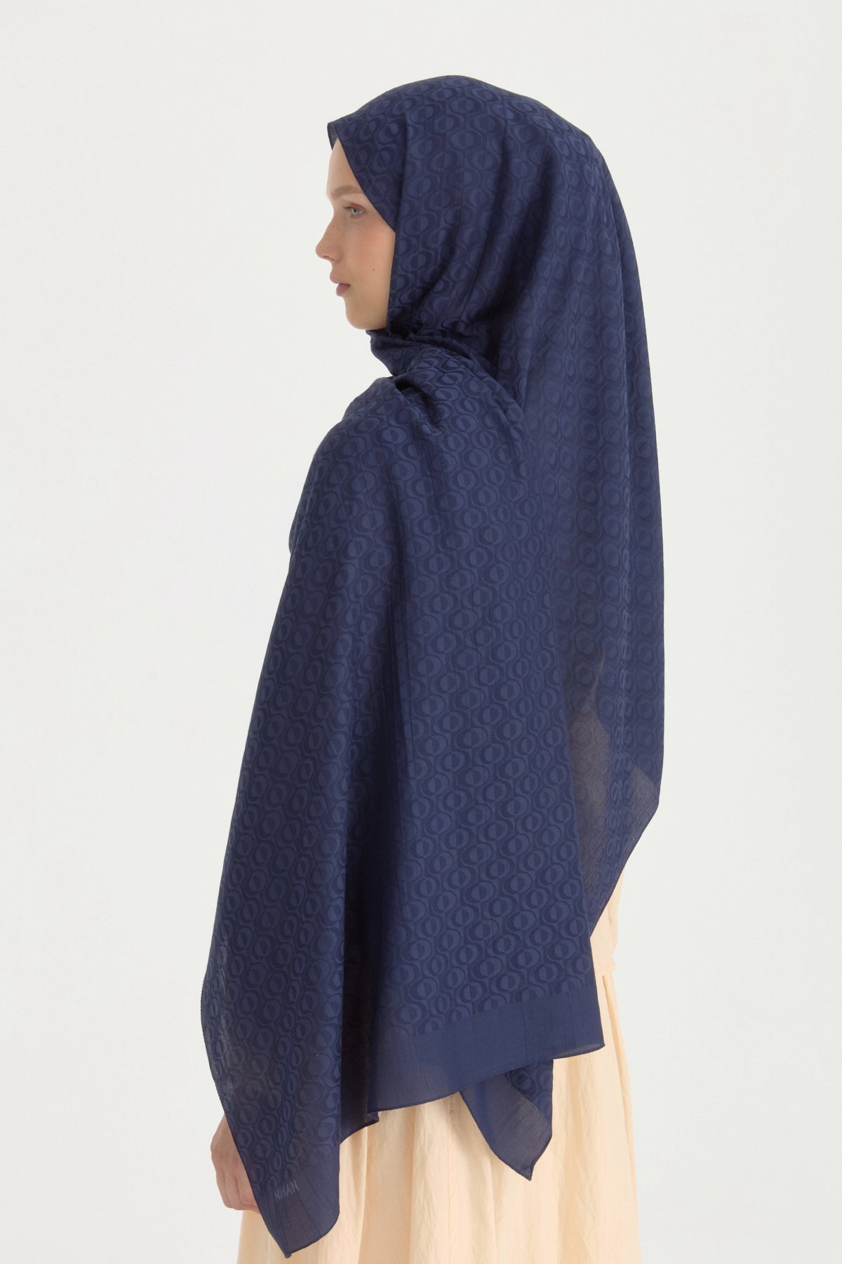 Patterned Cotton Shawl - Navy Blue