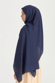 Patterned Cotton Shawl - Navy Blue