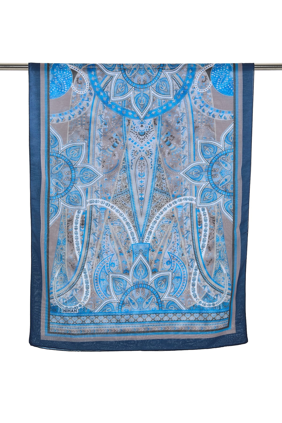 Patterned Soft Scarf - Navy Blue