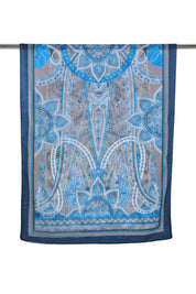 Patterned Soft Scarf - Navy Blue